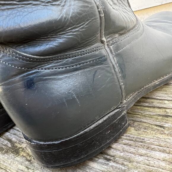 Vintage 80s 90s Mens Cowboy Western Gray Leather Roper Pull On Boots 8 1/2 D - Picture 7 of 9